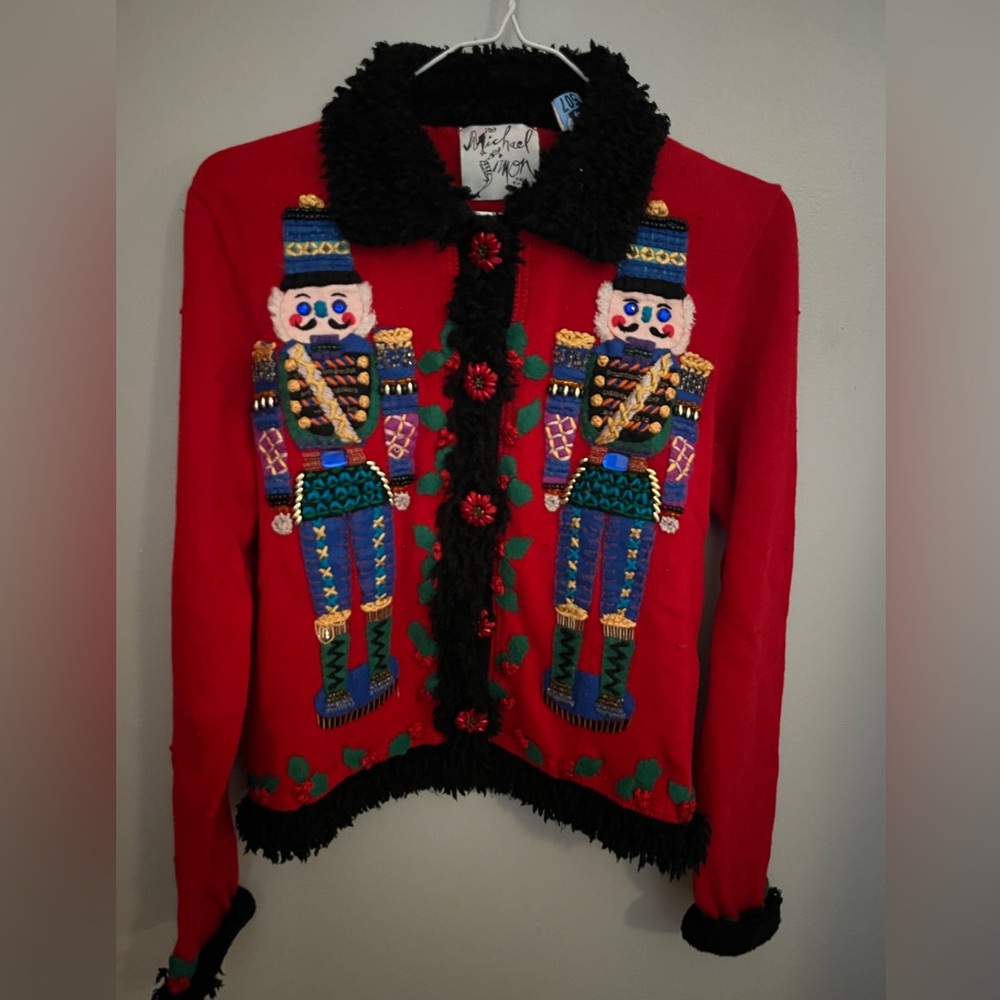 Michael Simon Womens Sz M Beaded Nutcracker Sweater Christmas Vintage 1998‎